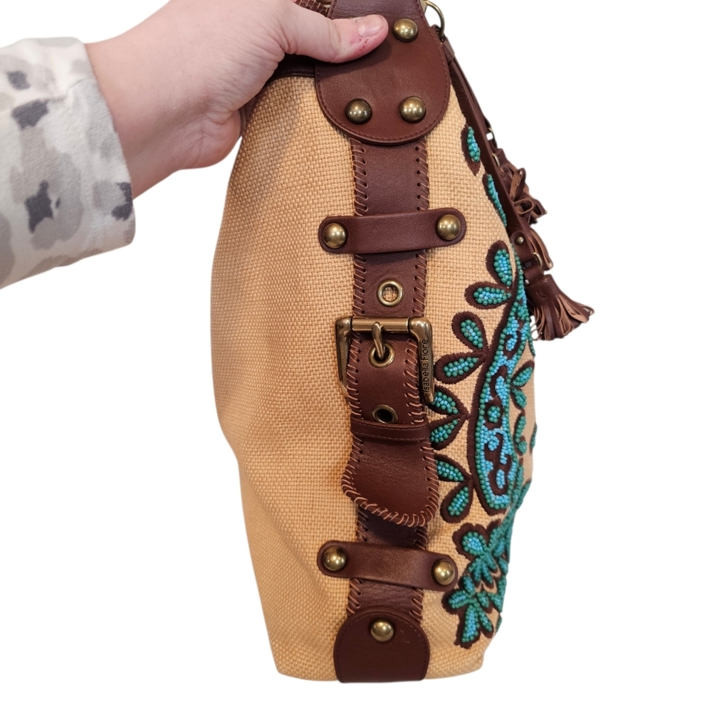 Isabella Foria RARE Turquoise Beaded Bohemian Suzani Carina Large Hobo Bag - Picture 5 of 16
